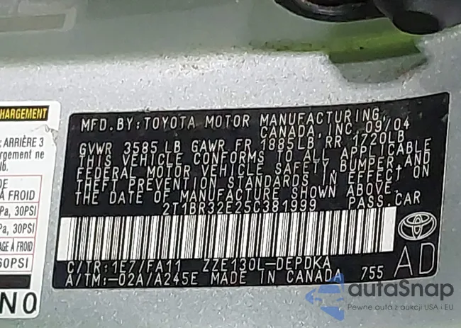 2T1BR32E25C381999: 43823297