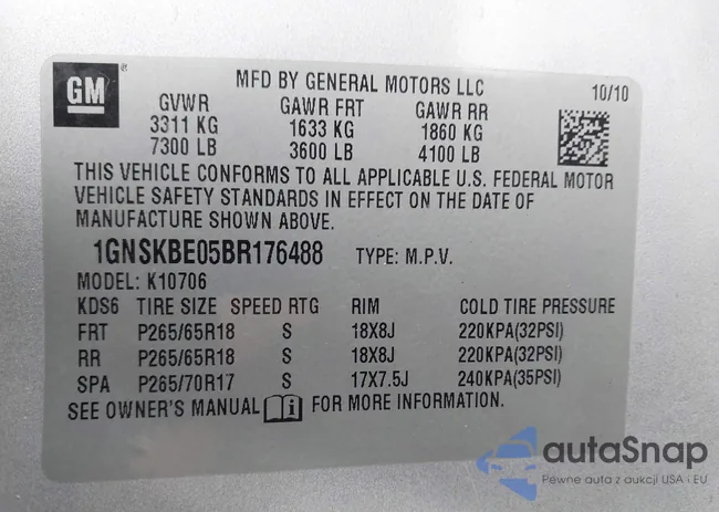 1GNSKBE05BR176488: 43824135