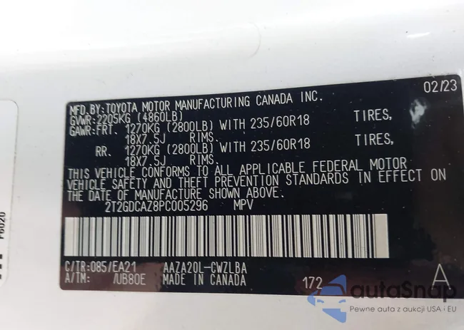 2T2GDCAZ8PC005296: 43823598