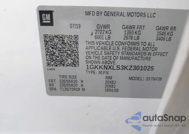 1GKKNXLS3KZ301025: 43825052