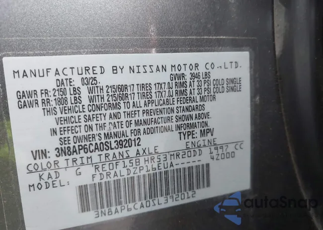 3N8AP6CA0SL392012: 43825349