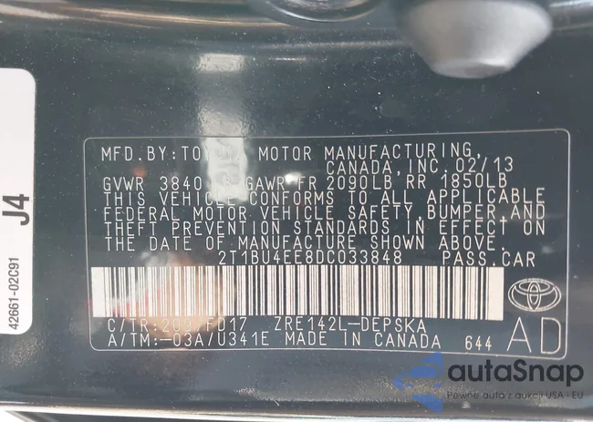 2T1BU4EE8DC033848: 43825404