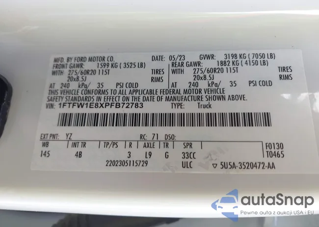 1FTFW1E8XPFB72783: 43825438