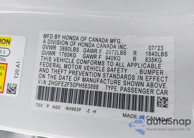 2HGFE2F50PH563888: 43825458