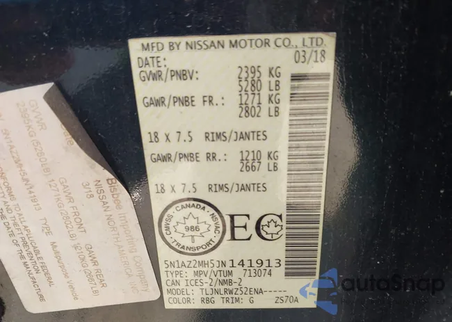 5N1AZ2MH5JN141913: 43824893