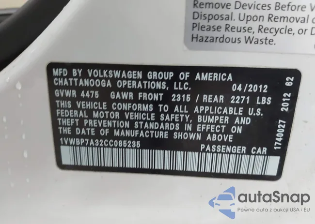 1VWBP7A32CC085235: 43825998