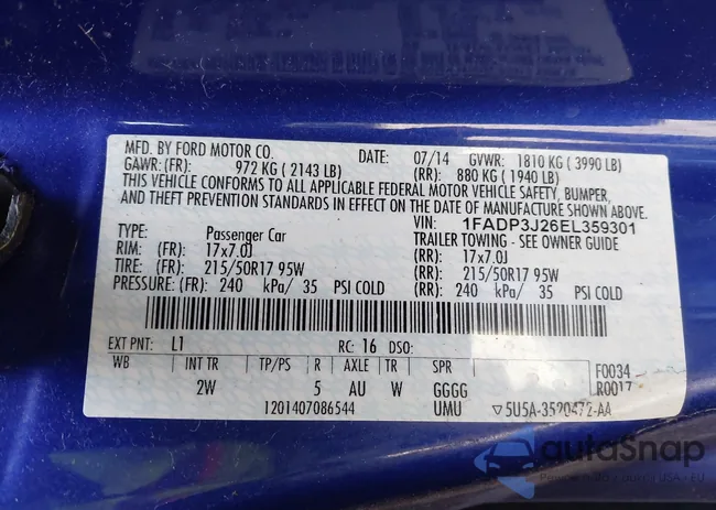 1FADP3J26EL359301: 43826162