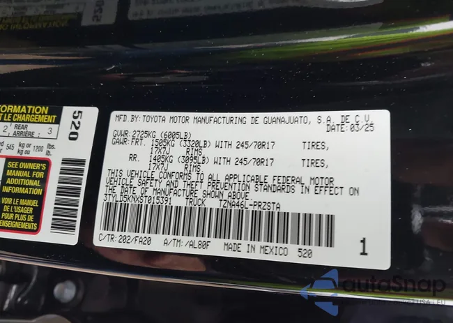 3TYLD5KNXSC015391: 43826378