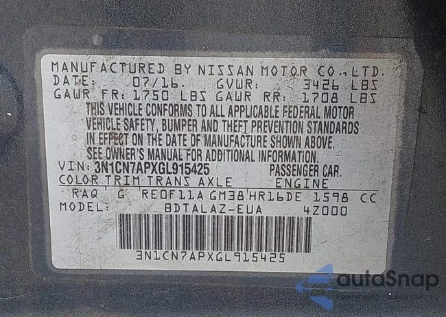 3N1CN7APXGL915425: 43826397