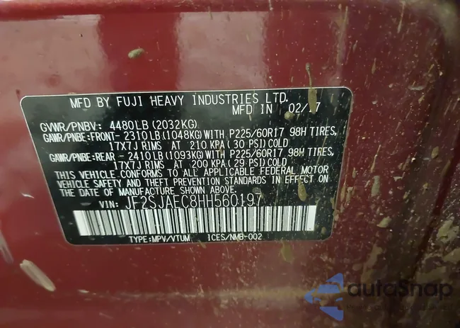 JF2SJAEC8HH560197: 43826482
