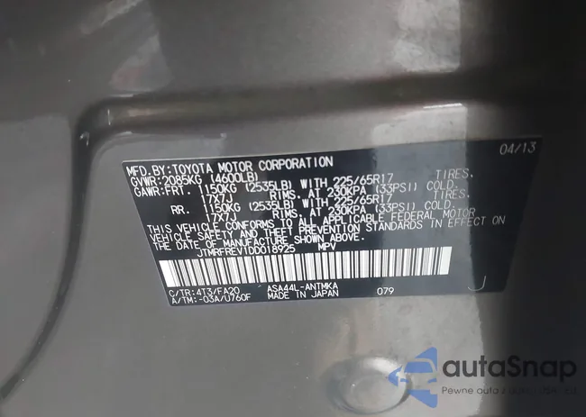 JTMRFREV1DD018925: 43825730