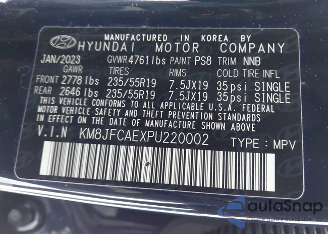 KM8JFCAEXPU220002: 43825732