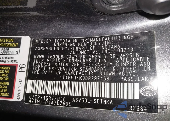 4T4BF1FK0DR297468: 43827154