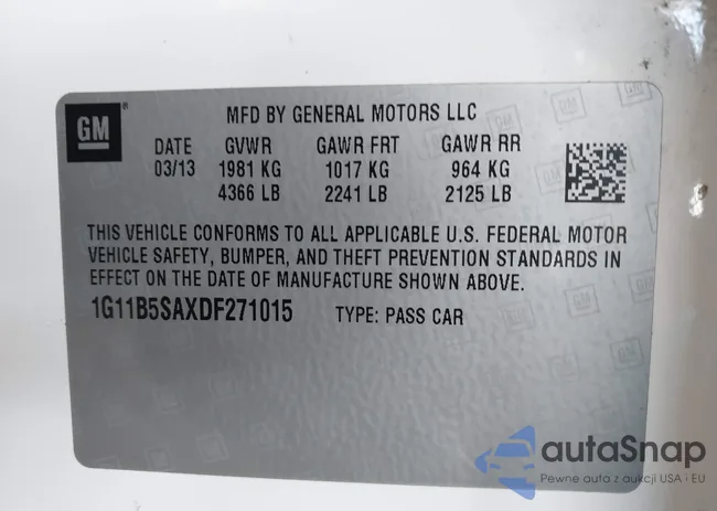 1G11B5SAXDF271015: 43827163