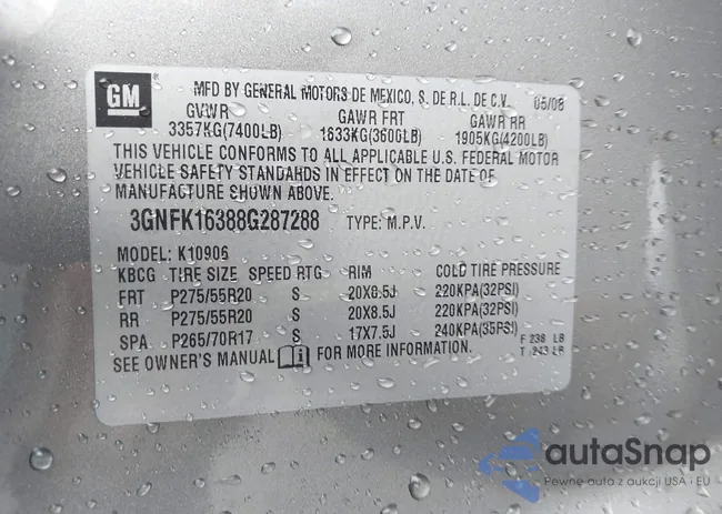 3GNFK16388G287288: 43827199