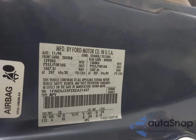 1FMDU35P2XZA31457: 43827462