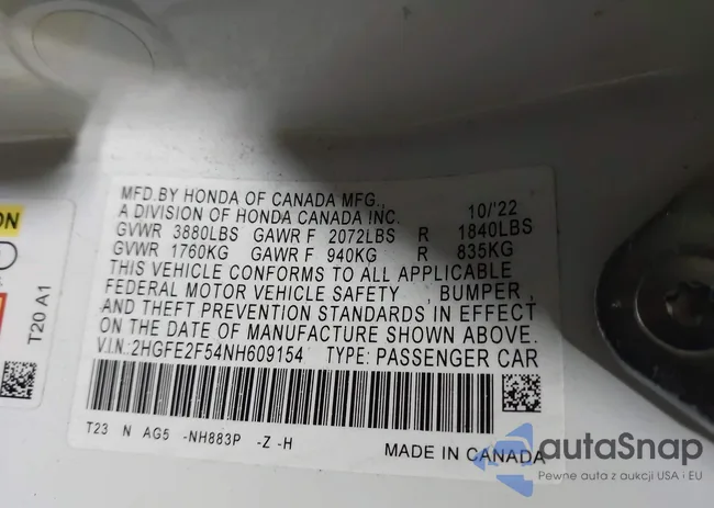 2HGFE2F54NH609154: 43826676