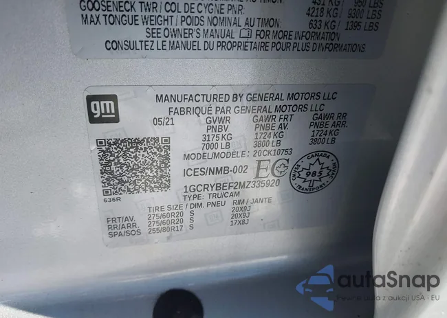 1GCRYBEF2MZ335920: 43828128