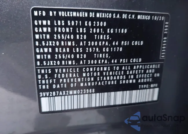 3VV2B7AX2MM023968: 43828196