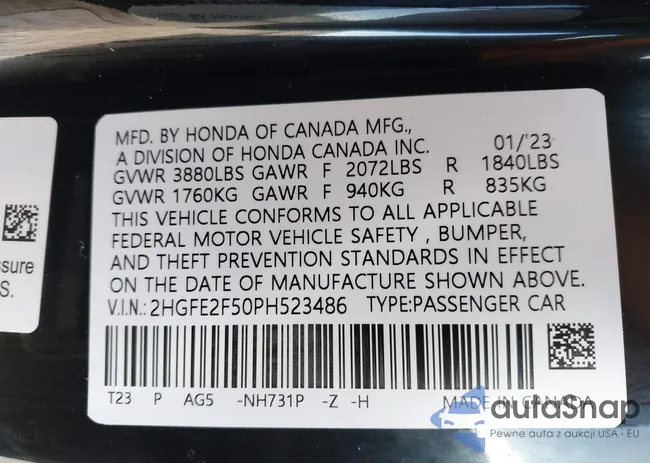 2HGFE2F50PH523486: 43828285