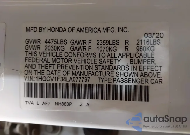 1HGCV1F34LA077797: 43828438