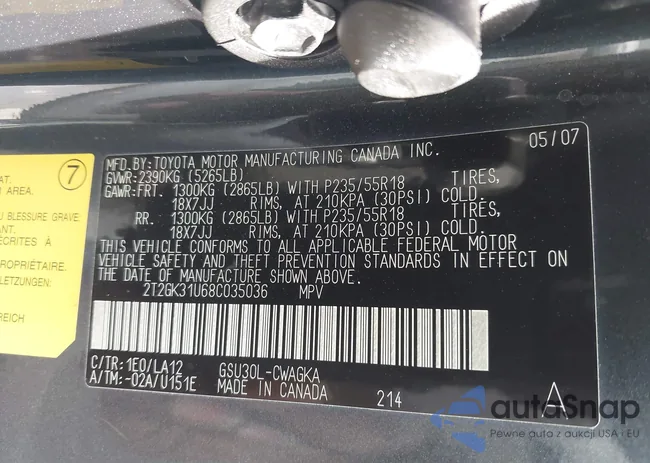 2T2GK31U68C035036: 43827705