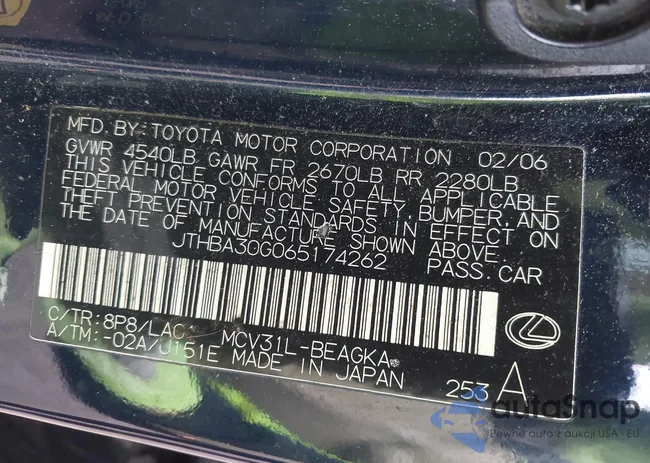 JTHBA30G065174262: 43827844