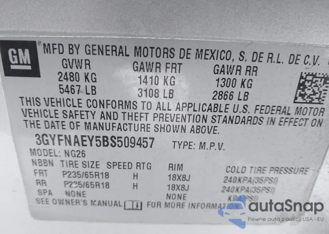 3GYFNAEY5BS509457: 43827894