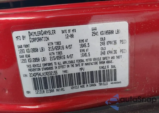 2C4GP54LX1R232155: 43829127