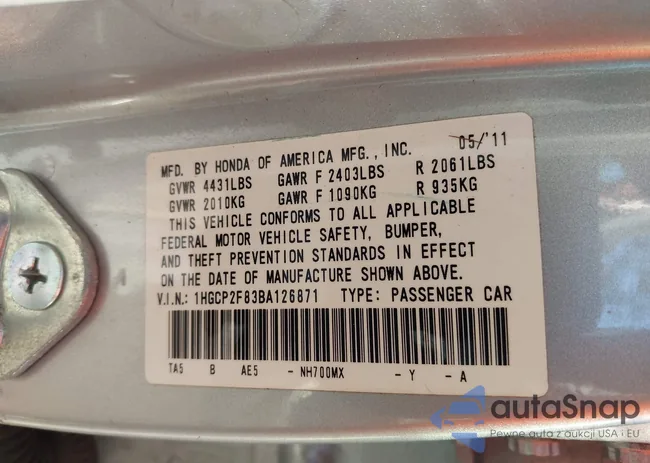 1HGCP2F83BA126871: 43829143