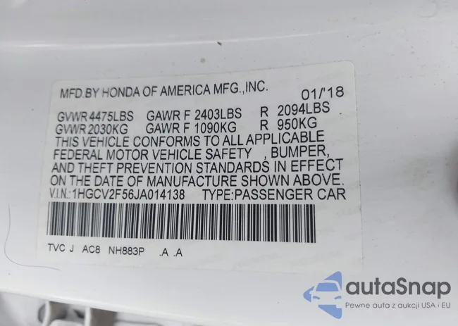 1HGCV2F56JA014138: 43829265