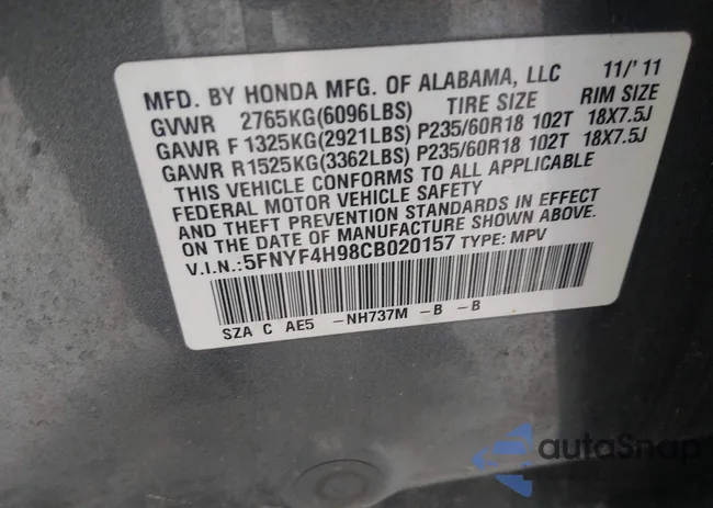 5FNYF4H98CB020157: 43829292