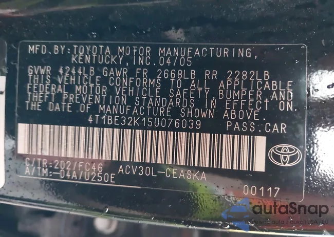 4T1BE32K15U076039: 43828789