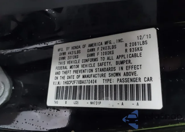 1HGCP2F7XBA070404: 43828860