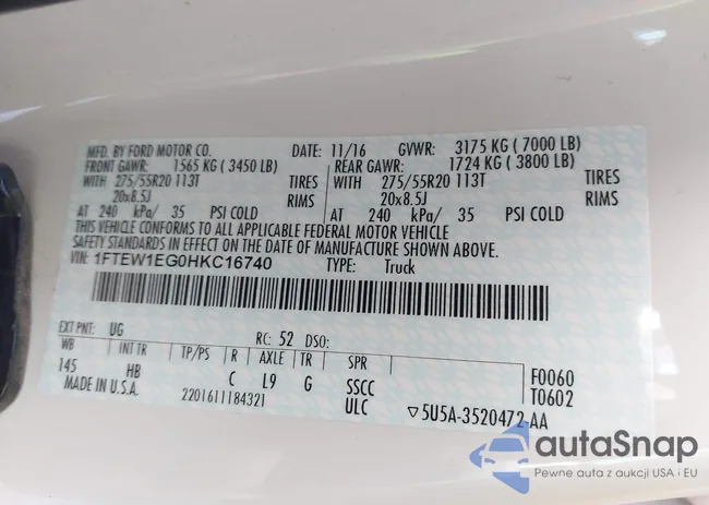 1FTEW1EG0HKC16740: 43830009