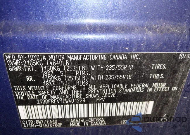 2T3DFREV1FW401229: 43830042