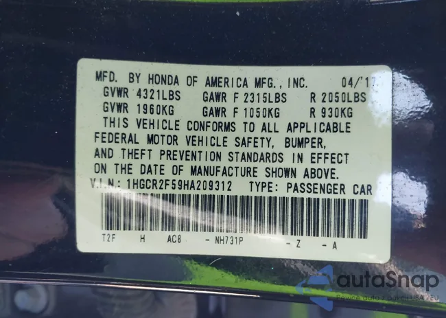 1HGCR2F59HA209312: 43830162