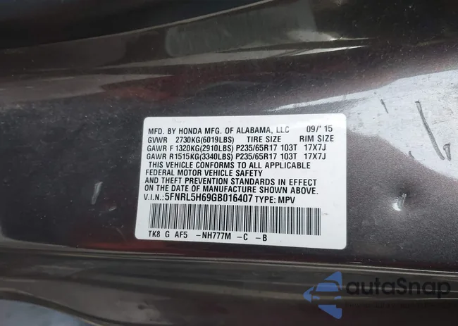 5FNRL5H69GB016407: 43830380