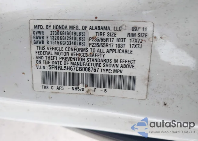 5FNRL5H67CB008767: 43830399