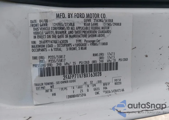 2FAFP71V78X163028: 43830500