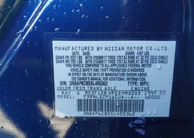 3N8AP6CB5SL405362: 43829633