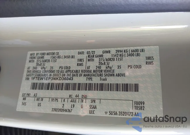 1FTEW1EP3NKD36043: 43829756