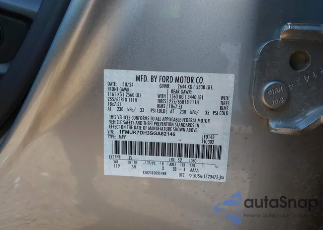 1FMUK7DH3SGA62146: 43829892