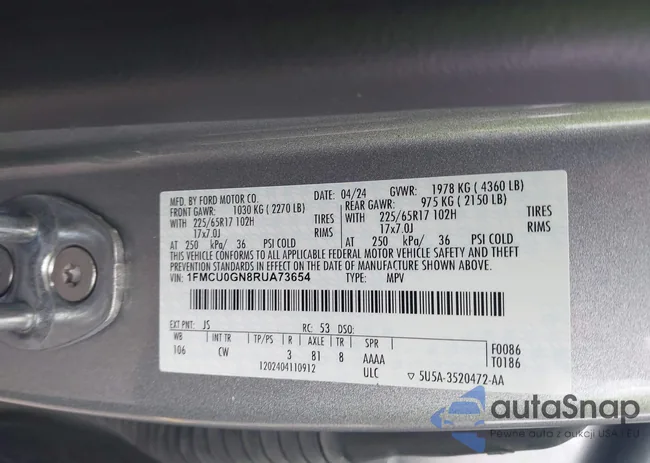 1FMCU0GN8RUA73654: 43831145