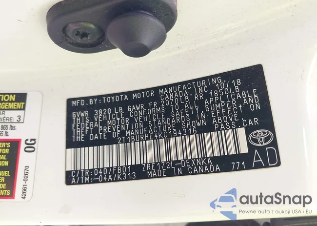 2T1BURHE4KC194316: 43831246