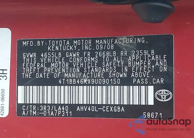 4T1BB46KX9U090150: 43831321