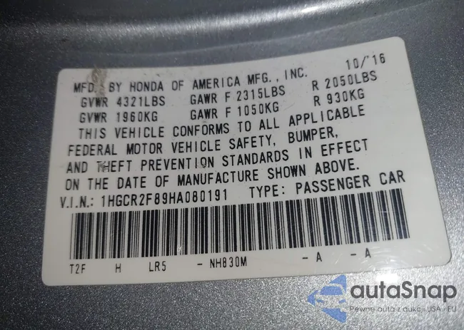 1HGCR2F89HA080191: 43830548