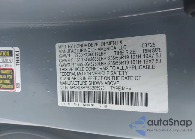 5FNRL6H75SB059231: 43830640