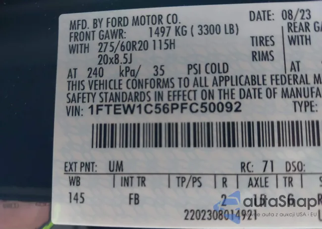 1FTEW1C56PFC50092: 43830892