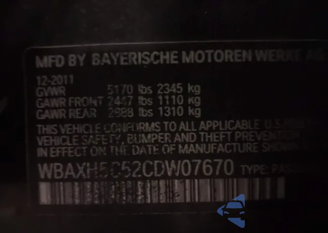 WBAXH5C52CDW07670: 43832113